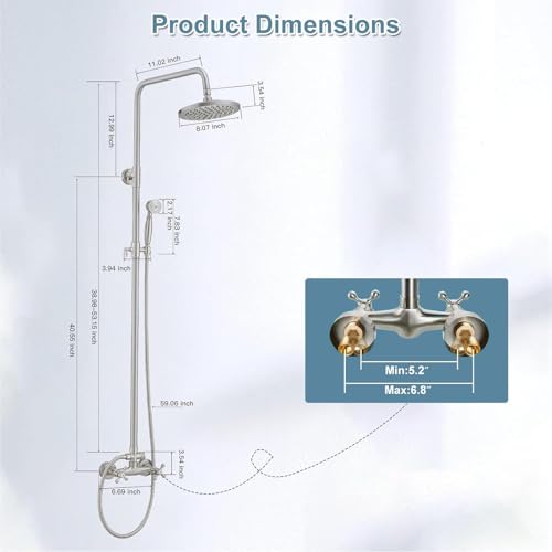 Outdoor Shower Kit Bathroom Shower Feature Brushed Nickel | Alta Presión, Montaje en Pared, Modos de Spray Dual, Resistente al Óxido, Ahorra Espacio miniatura 6
