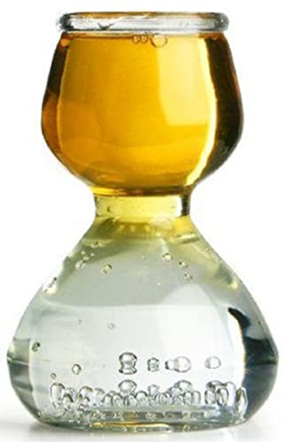 QUAFFER Double Bubble Layered Shot Glass Plus Recipe Card â€“ Chaser Shot Glass Jigger for Smooth Shots â€“ Made in USA â€“ Fun Unique Split Shot Glasses Barware (1.25oz Top & 2.25oz Bottom, Set of 4)