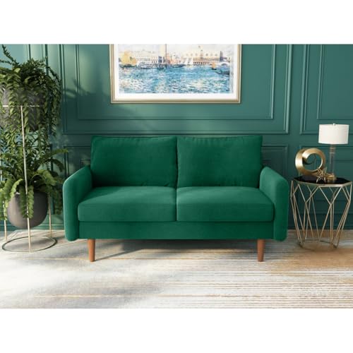 Image of Morrone Velvet Loveseat 2-Seater Sofa, Modern Upholstered Couch for Living Room, Bedroom and Office, Plush Cushion Accent Seating Furniture (Green, 2 Seater)