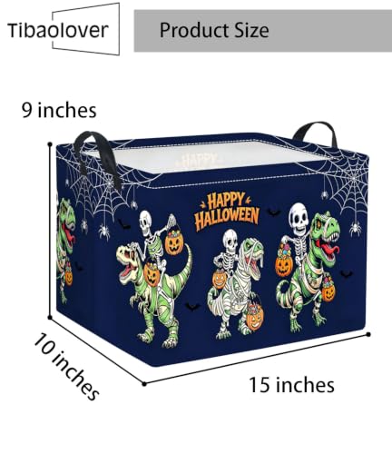 Image of Halloween Basket Cute Baskets for Kids Pumpkin Basket Rectangular Storage Bin Organizer Box Room Decor(Blue Halloween Dinosaur)