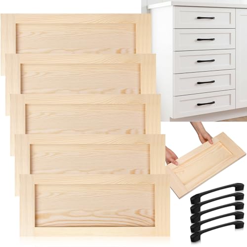 Sintuff 5 Pcs Unfinished Wood Cabinet Drawer Front Replacement, Solid Wood Drawer Front for Kitchen Cabinets, Bathroom Vanities, Closets, Ready to Paint or Stain (24 x 10 Inches)