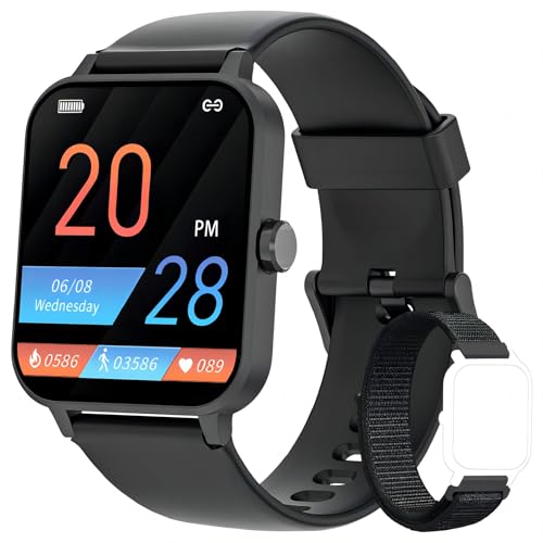IOWODO R1 Smartwatch Uomo Donna con ossimetro (SpO2) Monitor Contapassi frequenza cardiaca Sonno Pedometro,Smart Watch Donna Uomo con notifica messaggi,IP68 Impermeabile per Android iOS (2 Cinturini