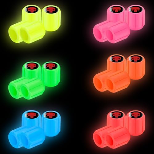 BAHME 24 Pcs Bouchons de Valve de Pneu de Voiture Lumineux, Capuchons Fluorescents de Valve de Pneu de Voiture Universel, Crâne Anti-Poussière Couvercle de...