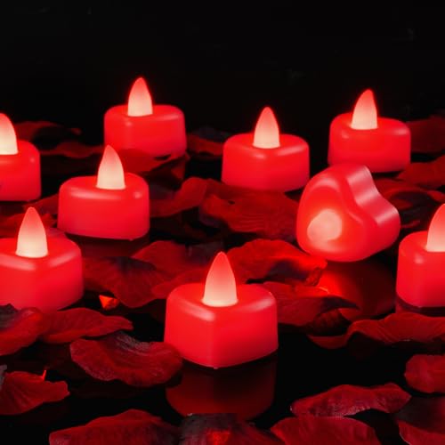 AMAGIC Juego de 1000 pétalos de rosa artificiales y 12 velas LED en forma de corazón, juego romántico para propuesta de matrimonio, aniversario, día de San Valentín, decoración de mesa de boda, color