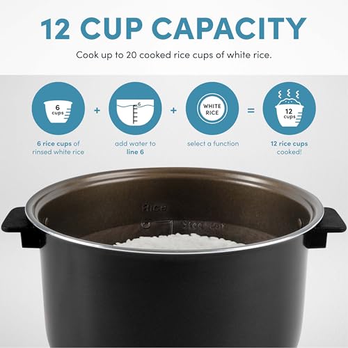 Image of AROMA 6-Cup (Uncooked) / 12-Cup (Cooked) Slow Cook Rice Cooker and Brown Rice Cooker with Lift-Out Pot Handles and Silicone Storage Lid, PFAS-Free Ceramic Coating