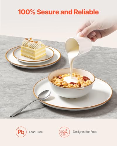 Image of VEVOR Dinnerware Set, Service for 8 (32 PCS), Round Plates and Bowls Sets, Scratch Resistant Ceramic Dinner Ware, Dishwasher and Microwave Suitable Kitchen Dish, for Dessert Salad Soup Pasta, White