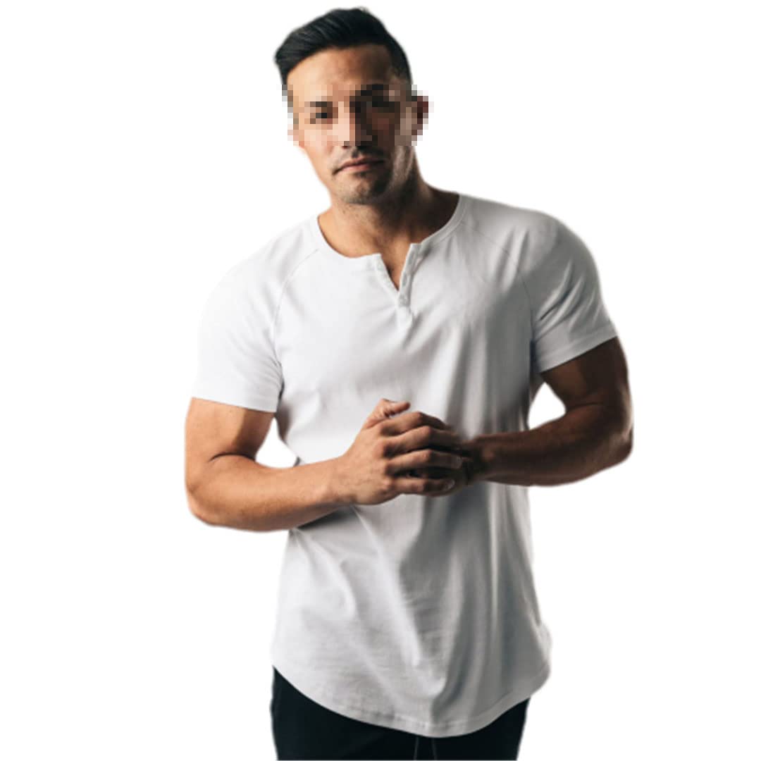 Camisetas de manga corta para hombre, estilo casual, ajustadas, cuello en V, estilo Henley, blanco, XL