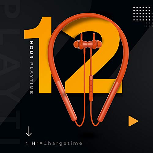 Image of PLAYGO N33 Wireless Earphones. Powerful EBEL (Enhanced Bass; Extra Loud) Drivers & Environmental Noise Reduction (ENR) and Smart-Charging; IPX5 Water Resistance; BT5.0 (Tiger Orange)