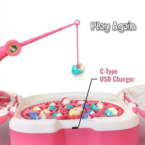 Image of Amazon Brand - Jam & Honey Magnetic Fishing Game for Kids - 2 Player Toy with 24 Magnetic Fishes, Lights & Music, Rechargeable with Type-C Charging, Trolley Design | Magnetic Fishing Game, VEFG0001-P