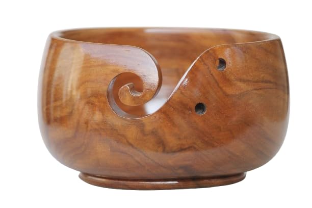 Wood Yarn Bowl for Crocheting, 7 x 4 inches
