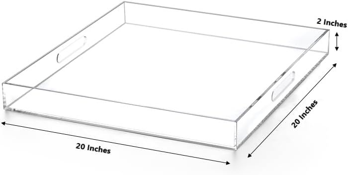 Clear Acrylic Ottoman Tray with Cutout Handles 20x20 Inch Over Sized Serving Tray, Organizer Rubber Boot Tray Decorative for Living Room Bedroom,Bathroom and Entryway Kitchen Tabletop - Image 2