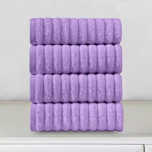 Image of Elegant Comfort Luxury 100% Turkish Cotton Corduroy Ribbed 4 Pack Hand Towel Set 16 x 28 Inch - Absorbent, Super Soft, Quick Dry, Premium Towels for Bathroom, Gym, Spa and Hotel Use, Lilac