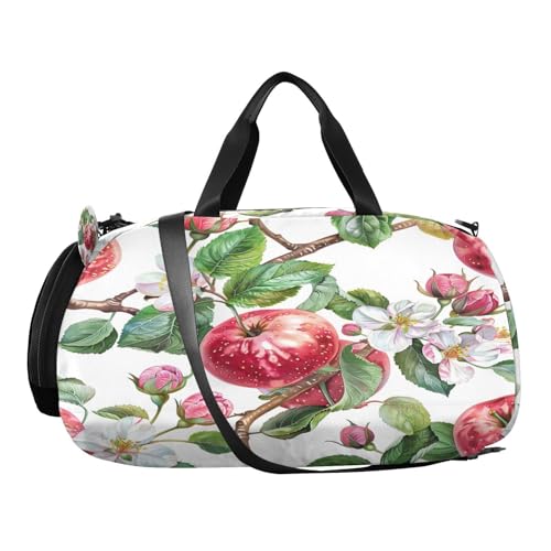 YETTASBIN Sport Travel Duffel Bag for Girls Boys, Apples Flower Large Waterproof Weekender Overnight Bag, Detachable Shoulder Strap Gym Bag with Shoe Compartment & Wet Pocket2