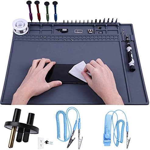 Premium Heat Resistant Anti Static Mat for Computer, Laptop, Cellphone Electronics Repair, HPFIX ESD Safe Soldering Mat for for BGA and Gun Soldering Iron, Workbench (17.7" x 13.6")