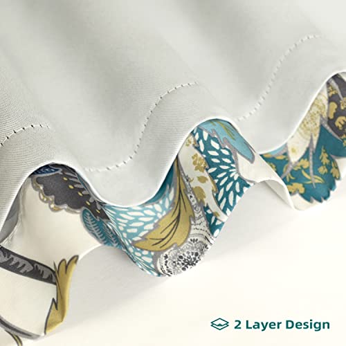 Driftaway Layla Tie Up Curtain For Kitchen 47 Inches Long Adjustable Balloon Shade For Living Room Bedroom Classic America Style Floral Leaves Printed Drapes Rod Pocket W31Xl47 Teal And Gray #TOP6