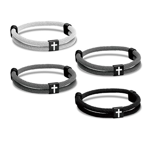 abrhtolm 4Pcs WWJD Bracelets, Cross Bracelet for Men, Adjustable Braided Christian Bracelet for Men. Fashion Jesus Bracelets. Christian Gifts for men