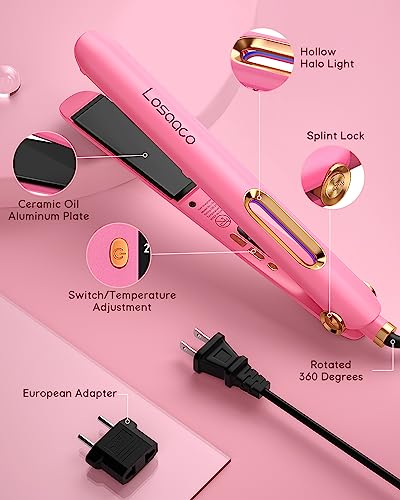 Losaaco Hair Straightener Iron Flat Dual Voltage Straightening For International Travel,Negative Ion Portable Ceramic Straightening And Curler For All Hairstyles With European Plug,Heat Resistant Gloves,Traveling Bag #TOP5