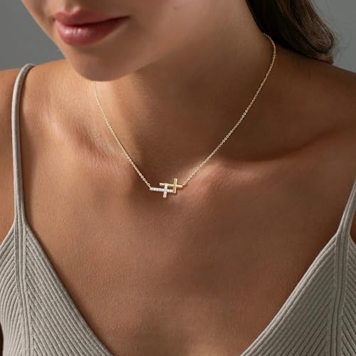 Cross Necklace For Women,14K Gold Plated Small Dainty Colorful Beaded Cubic Zirconia Double Layered Cross Pendant Choker Necklaces For Women,Christian Easter Religious Jewelry Gifts3