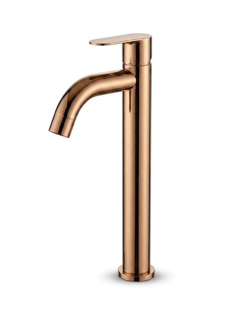Luxe Bath Solutions Rose Gold High Neck Basin Faucet, PVD Finish, Single Lever, 12 Inch, Countertop Vessel Tap-image-45