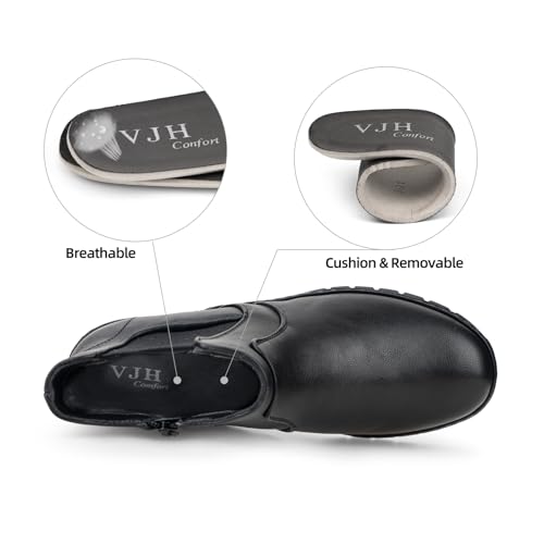 VJH confort Women’s Ankle Boots, Comfort Round Toe Lightweight Wedge Chelsea Booties with Arch Support3