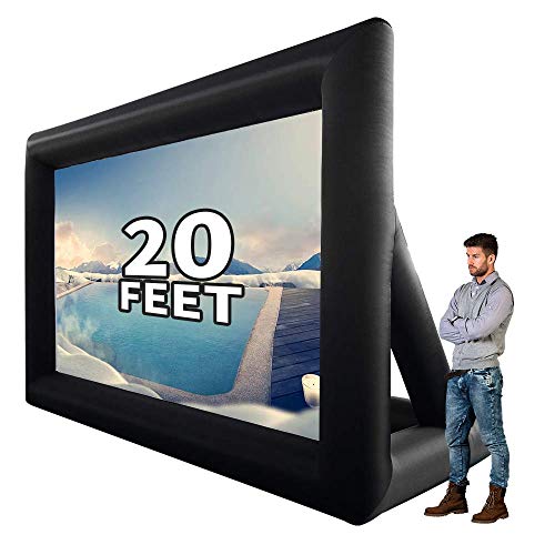 QILEBA 20 Feet Inflatable Outdoor Indoor Projector Movie Screen, Portable Blow Up Cinema Projection Screen, with Air Blower, Tie-Downs and Storage Bag, for Backyard Pool Party Movie Nights (20ft)