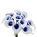 Angel Isabella 20pc Set of Keepsake Artificial Real Touch Calla Lily with Small Bloom Perfect for Making Bouquet, Boutonniere,Corsage (Picasso Royal Blue)