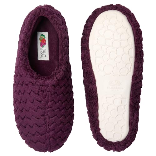 Fruit of the Loom Women's Memory Foam Slippers - Fuzzy Chevron House Shoes, Indoor/Outdoor Pantuflas, Grape, 7-8 - image 3