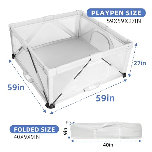 Image of Foldable Baby Playpen 59x71inch, iTiLike Playpen for Babies and Toddlers with 50 PCS Ocean Balls & 4 Handles, Indoor & Outdoor Kids Safety Play Pen Area, Portable Travel Play Yard,Gray