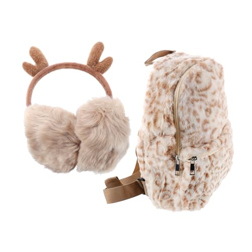 Sac à dos jaune pelucheux et cache-oreilles rétractable confortable pour le shopping