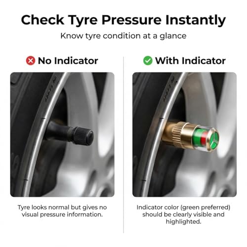 Image of SARTE Car Tyre Pressure Indicator Valve Caps for Bikes & Cars Visual Air Pressure Alert (Green /Yellow /Red) Leak-Proof Design Universal Fit Pack of 4