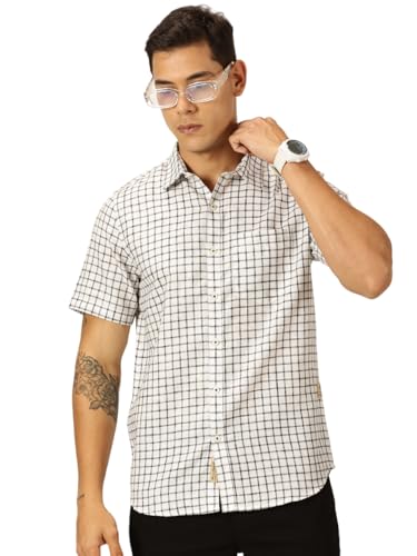 Image of Thomas Scott Men's | Checks | Half Sleeve | Slim Fit | Linen Blend | Spread Collar | Casual Shirt