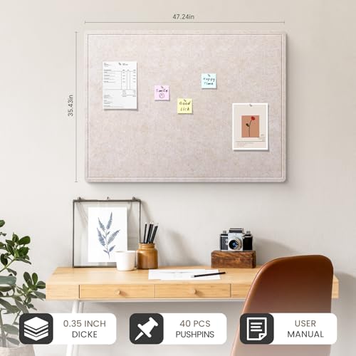 Großes Filz Pinnwand, 120x90cm Filzboard mit 40 Reißzwecken, faltbares Bulletin Board, Fotodisplay-Tafel mit selbstklebendem Klebeband für Büro, Zuhause und Schule