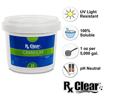 Rx Clear Stabilized Granular Chlorine | One 25-Pound Bucket | Use As Bactericide, Algaecide, And Disinfectant In Swimming Pools And Spas | Fast Dissolving And Uv Protected #TOP1