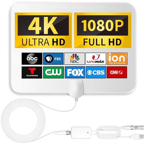 GREVA 4K Amplified HD Digital TV Antenna Indoor Long 1000 Miles Range Smart TV, Supports 4K 1080p...