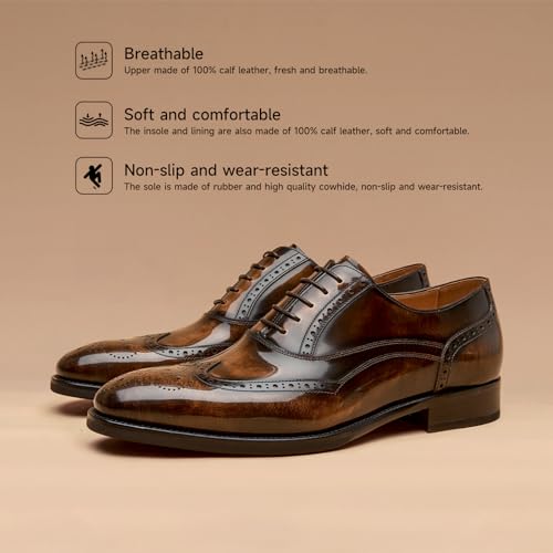 BEAU TODAY Oxfords Dress Shoes for Men Genuine Leather Brogue Oxford Shoes Lace Up Wedding Dress Shoes Mens Formal Business Mens Wingtip Shoes4