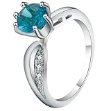 BWDHJLEY Anillos de circonita cúbica para mujer, anillo de compromiso pequeño de plata de 6 puntas, circonita cúbica azul simple, ajuste cómodo, banda de novia, N 1/2, Cobre, Zirconia cúbica
