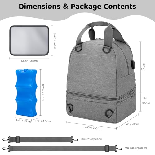 OCKLILY Breast Pump Bag Cooler Backpack — Large Insulated Milk Storage for Breastmilk — Wearable Hands-Free Pumping Tote for Working Moms (Grey) | Wearable Hands-Free Tote, Fits Spectra Medela Momcozy Elvie, Large Capacity with Dual Sections for Pump and Daily Essentials — view 6