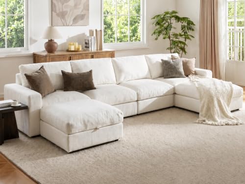 Image of Cloud Couch Sectional 146.5'' Oversized Modular Deep Seat Sofa U Shaped Comfy White Cloud Couch with Washable Cover for Living Room 4 Seater with 2 Ottoman