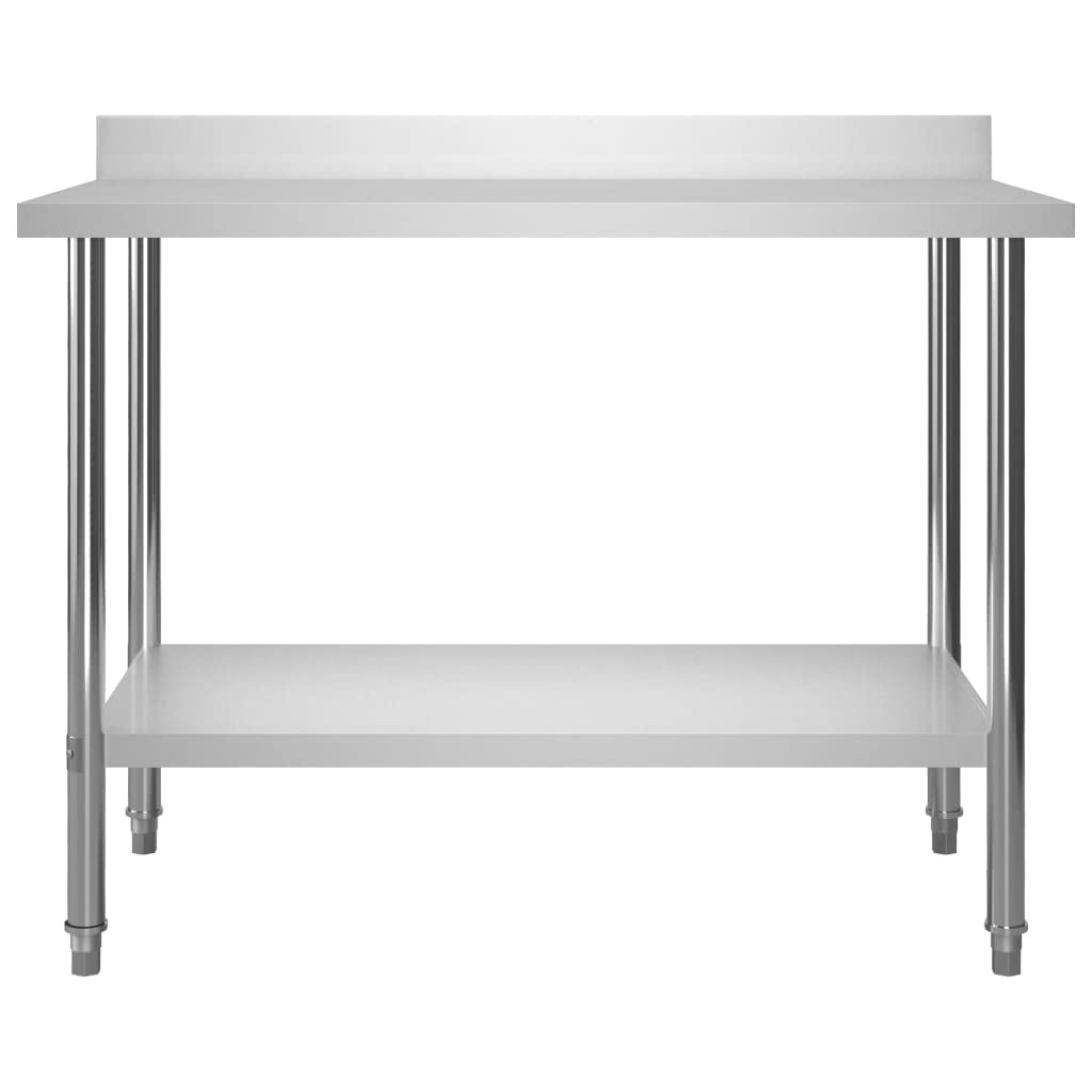 Mesa de trabajo de cocina con estante superior de 120 x 60 x 120 cm, acero inoxidable, mesa de gastro con cantos, patas niveladoras, estante inferior, para cocina, restaurante, catering