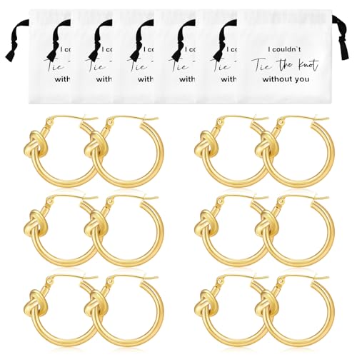 CEELGON Tie the Knot Gold Hoop Earrings Bridesmaid Gifts with Cotton Drawstring Gift Bag Bridesmaid Jewelry Gift Box Bridesmaid Proposal Gift Bridal Party Favors