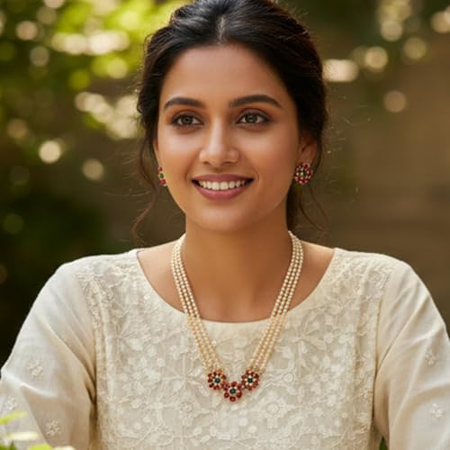 Image of Touchstone Indian Colorful Delicate Desire Traditional Exclusive Designer Jewellery Pendant Sets for Women