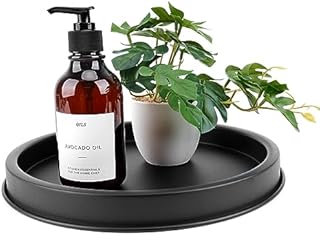 TOTSUN Decorative Tray, Matte Black Round Candle Trays Decorative, Vanity Tray for Cosmetic Jewelry, 25.5cmInner Diameterx3cm