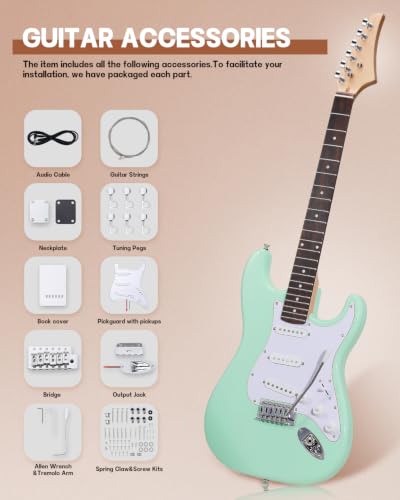 Image of Leo Jaymz DIY ST Style Electric Guitar Kits,Spray-painted Mahogany Body,Laurel Wood Fingerboard and Maple Neck, including all Components (ST-Surf Green New)