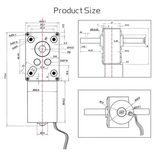 Moteur vis sans fin 100 kg/cm de couple à double axe pour charge lourde 24V