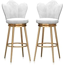 Bar Stool Modern Velvet Bar Stools Set of 2, 360 Swivel Dining Chairs with Sturdy Metal Legs, Stylish Counter Height Barstools for Kitchen Island & Home Office, 75cm White-C