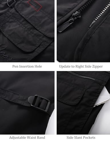 Flygo Men's Fishing Vest Utility Lightweight Outdoor Travel Safari Photo Cargo Vest with 16 Pockets Style 01 Black L