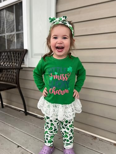 Image of HIHA Toddler Little Girls St.Patrick's Day Outfit Love Letter Print Dress Tops Pants Set