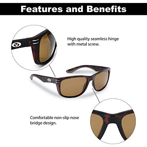Flying Fisherman Double Header Polarized Rectangular Sunglasses, Matte Tortoise Frames/Amber Lenses, Medium #TOP3
