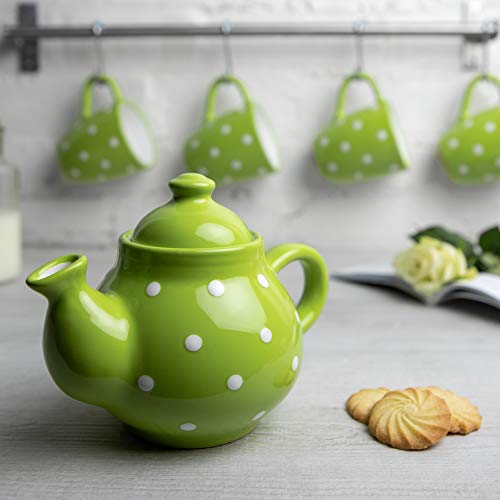 City To Cottage® Lime Green And White Polka Dot Handmade Ceramic Teapot For Two #TOP3