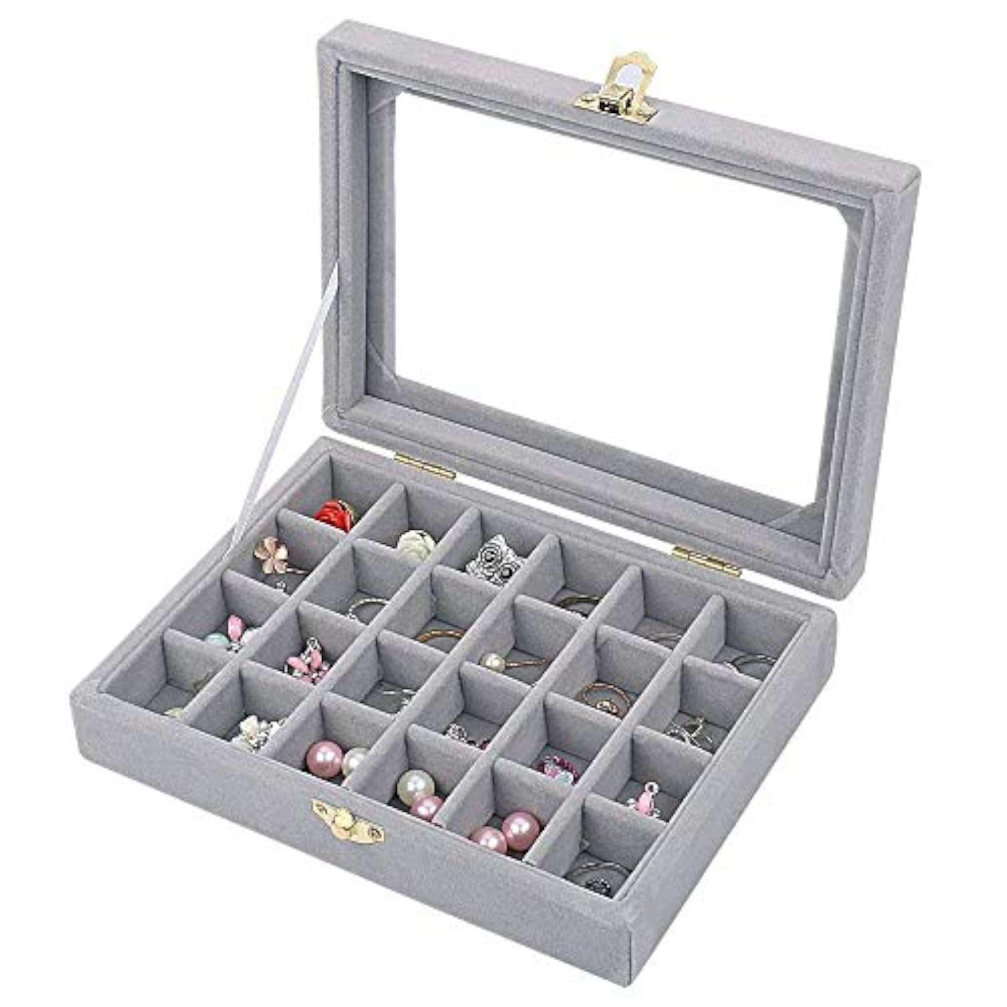 Velvet Jewelry Storage Case - 24 Compartments Earring Ring Organizer Box